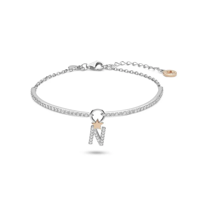 bracciale semirigido Comete argento con letterina N stella e zirconi Mod. Forn. bra190