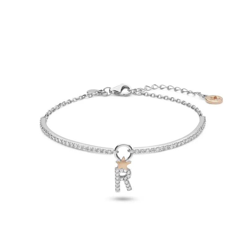 bracciale semirigido donna Comete Lettera R bra194 argento 925 con zirconi