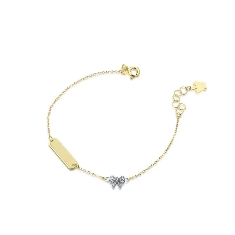 bracciale targa bimba Roberto Giannotti angelo e fiocco NKT340 oro 9 kt con zirconi