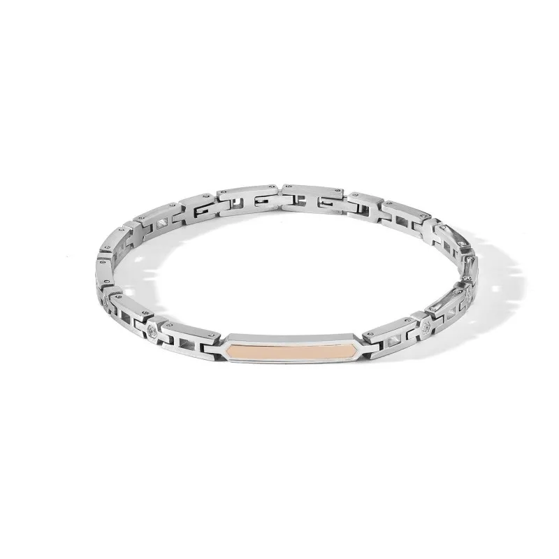 bracciale uomo Comete ubr 1110 acciaio e PVD rosé con diamanti