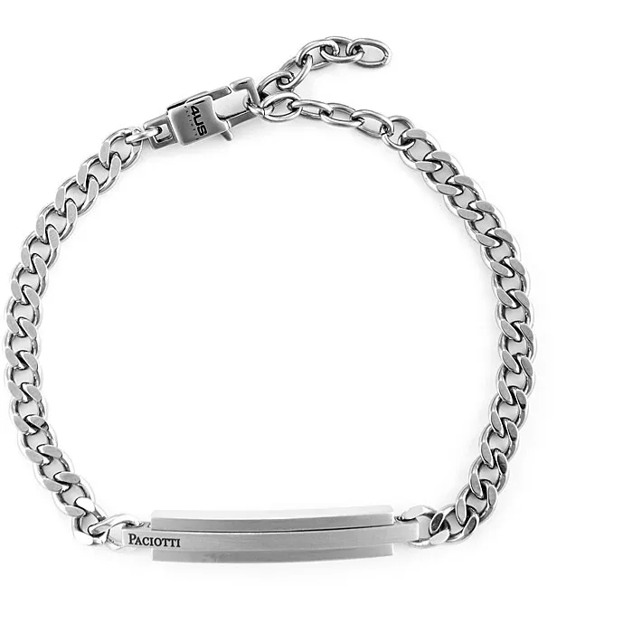 Bracciale uomo 4US Cesare paciotti acciaio lucido catena placchetta 4UBR6151