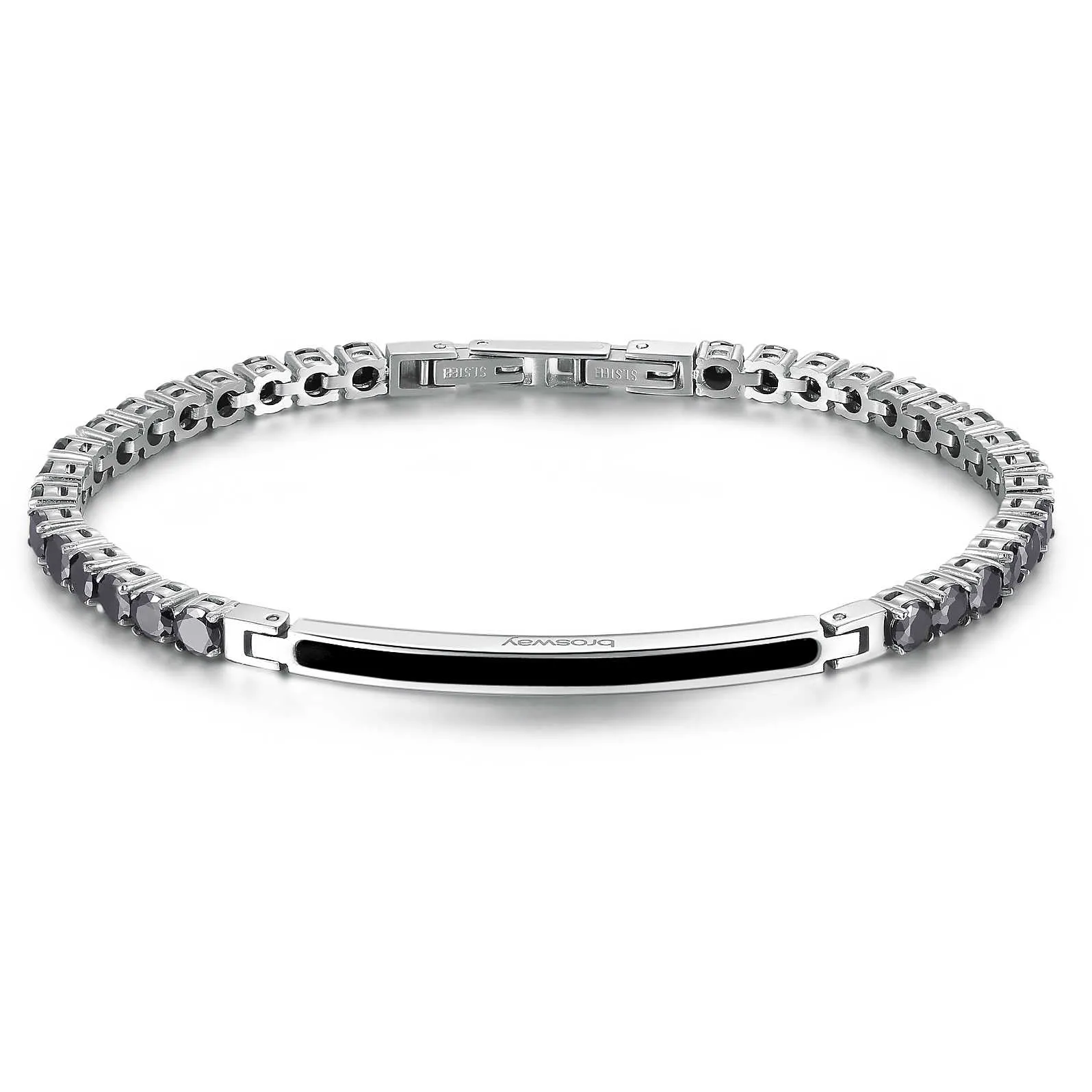 BRACCIALE BROSWAY AVANTGARDE UOMO IN ACCIAIO TENNIS CRISTALLI NERI PIASTRINA CENTRALE - BVD15