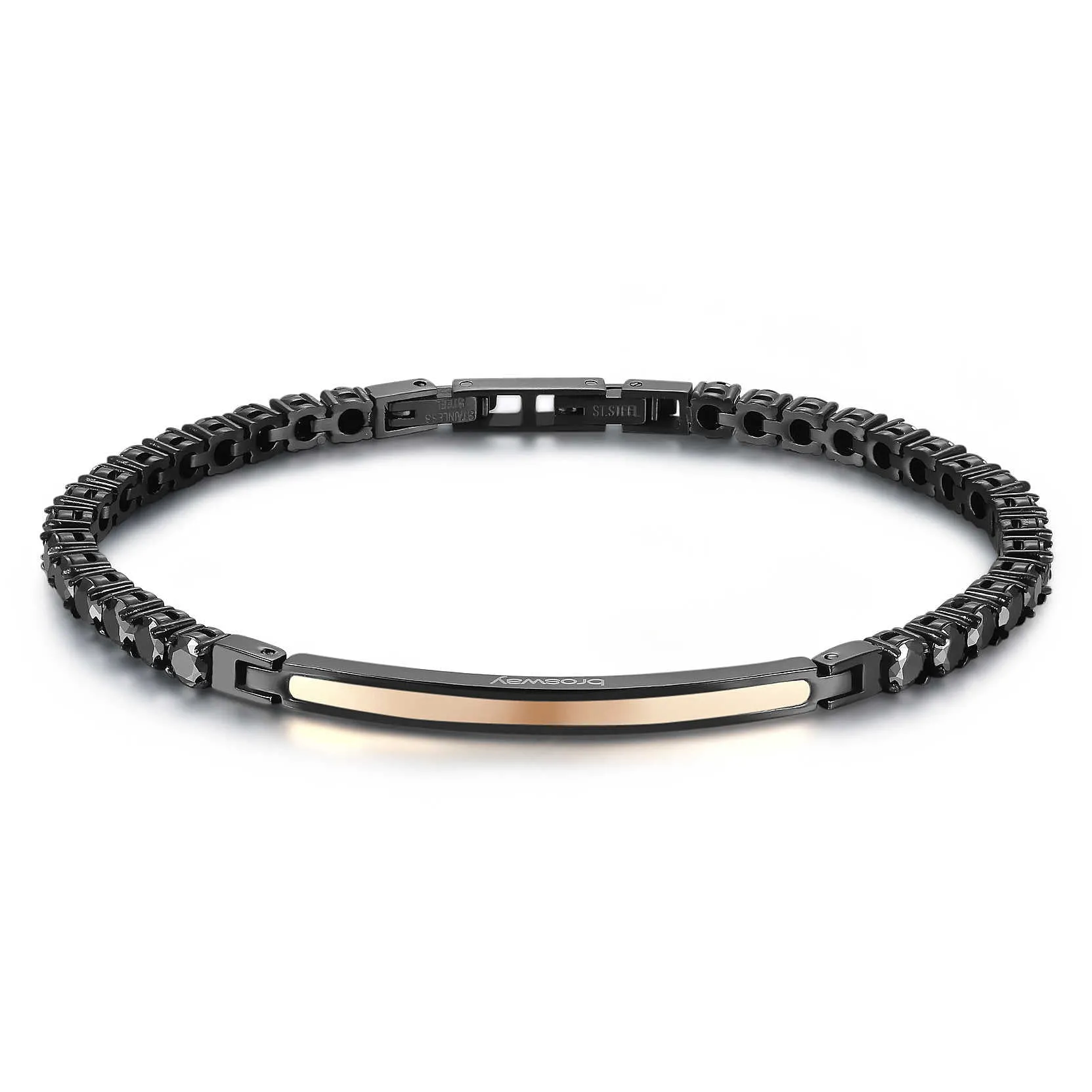 BRACCIALE BROSWAY AVANTGARDE UOMO CRISTALLI NERI PIASTRINA CENTRALE - BVD16