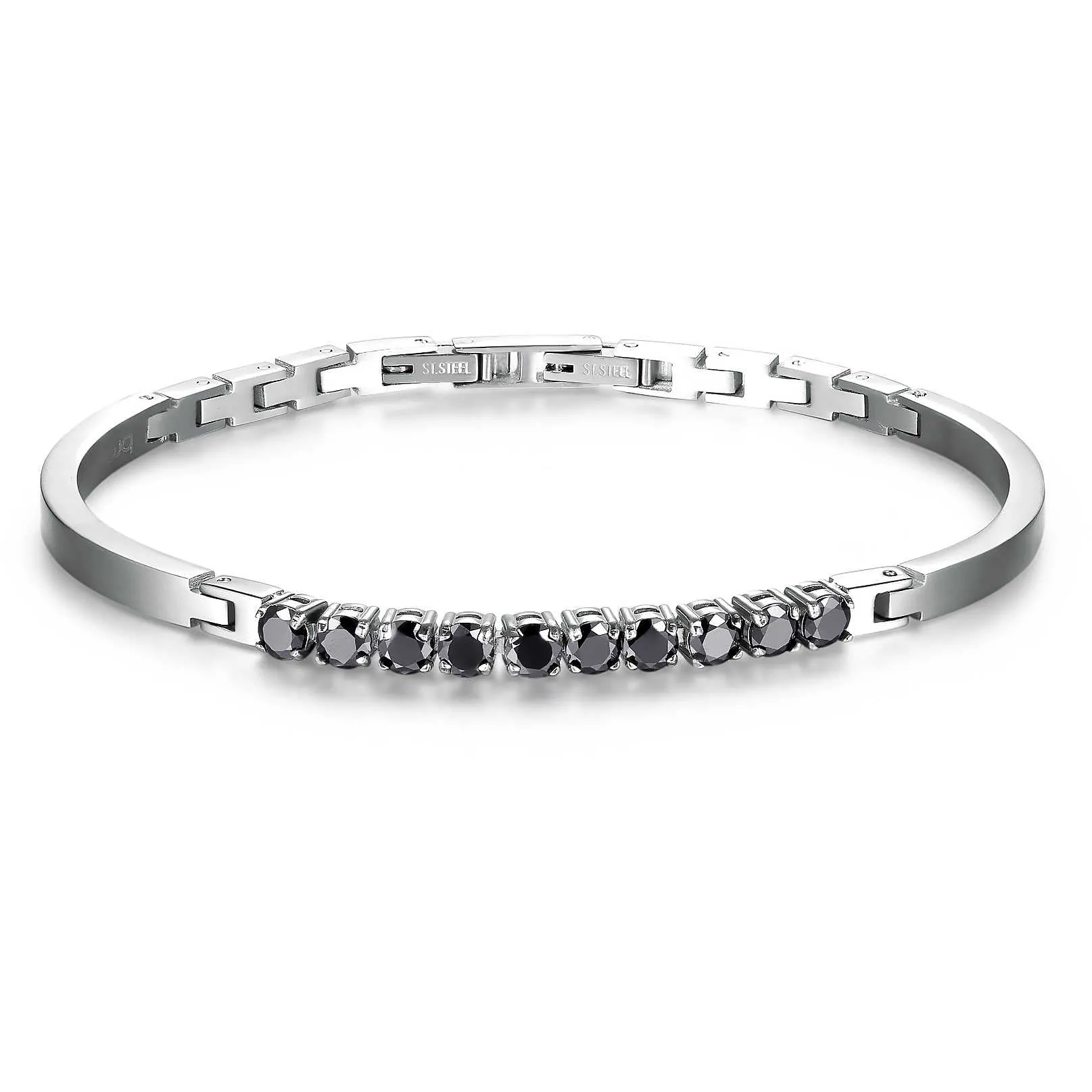 BRACCIALE BROSWAY AVANTGARDE UOMO SEMIRIGIDO IN ACCIAIO CRISTALLI NERI - BVD17