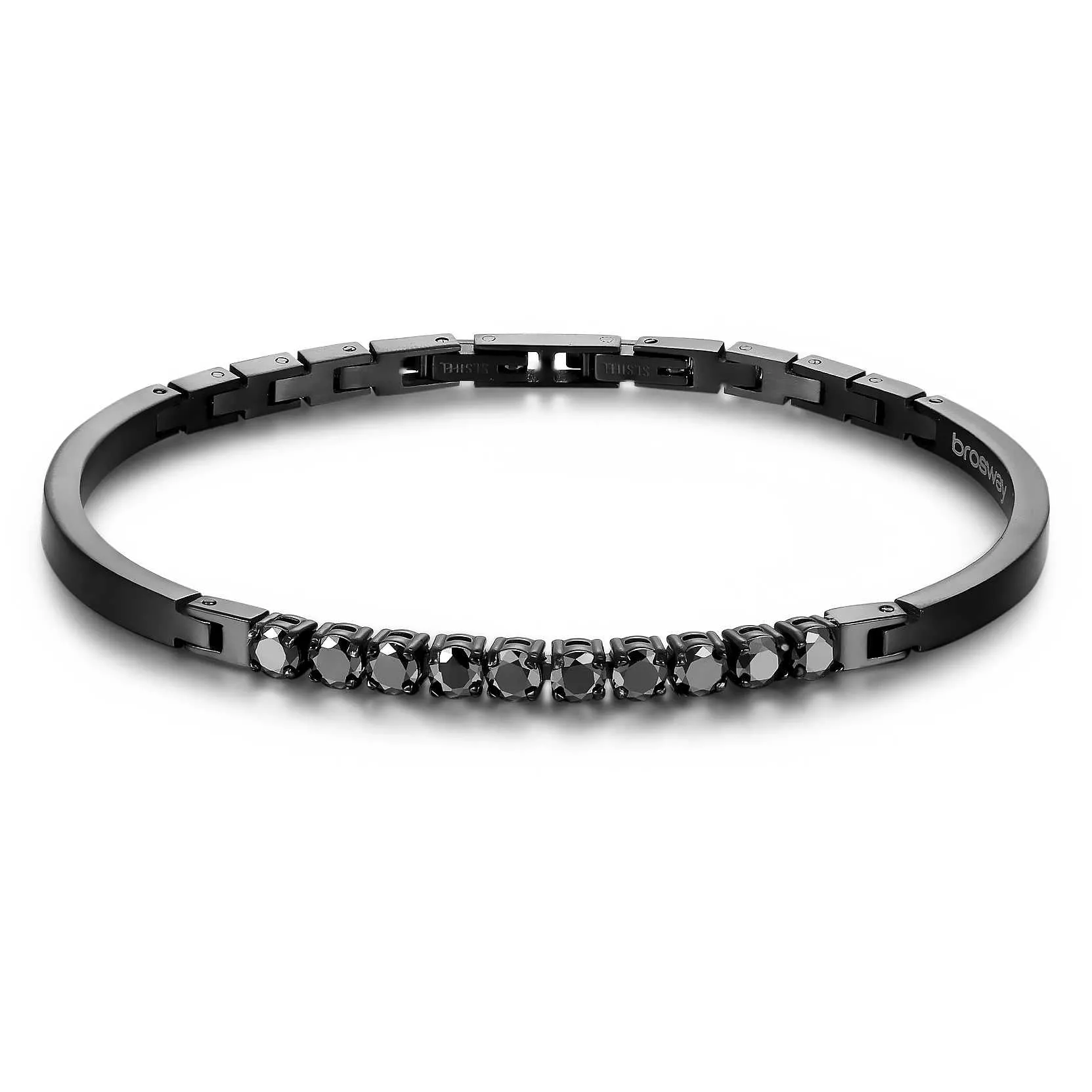 BRACCIALE BROSWAY AVANTGARDE UOMO SEMIRIGIDO CRISTALLI NERI - BVD18