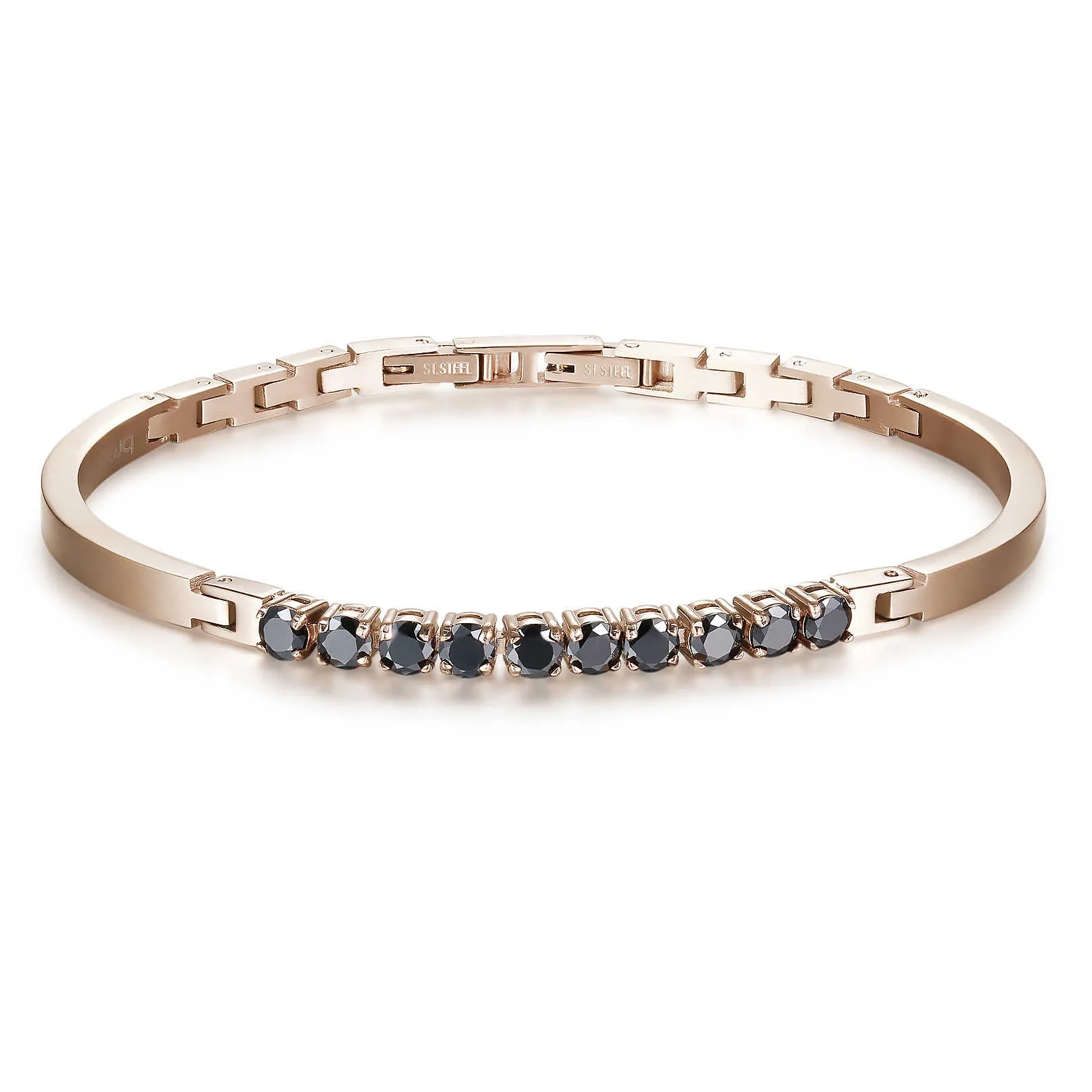 BRACCIALE BROSWAY AVANTGARDE SEMIRIGIDO UOMO PVD ORO ROSA CRISTALLI NERI - BVD19