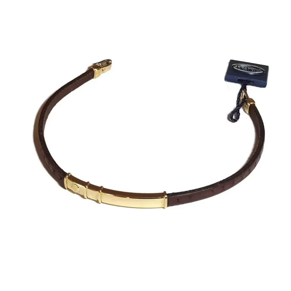 Bracciale uomo Oro Giallo e Cuoio Marrone UNOAERRE