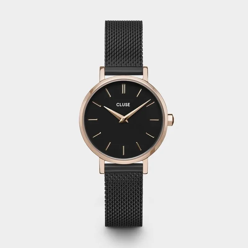 CLUSE – OROLOGIO DONNA – BOHO CHIC PETITE MESH BLACK, ROSE GOLD COLOUR