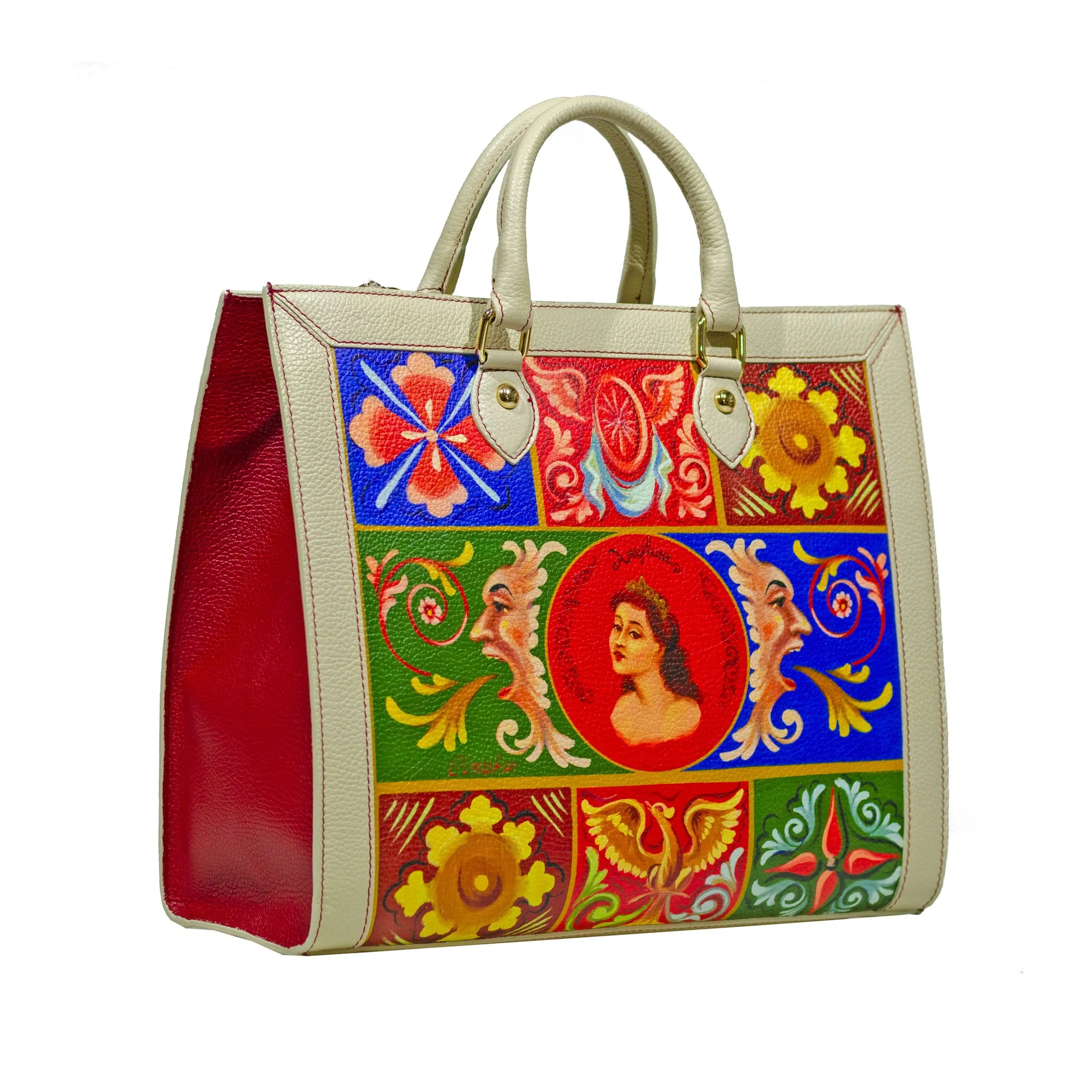 Borsa Ammia - Angelica - Shopping Bag Busy Beige e Rosso