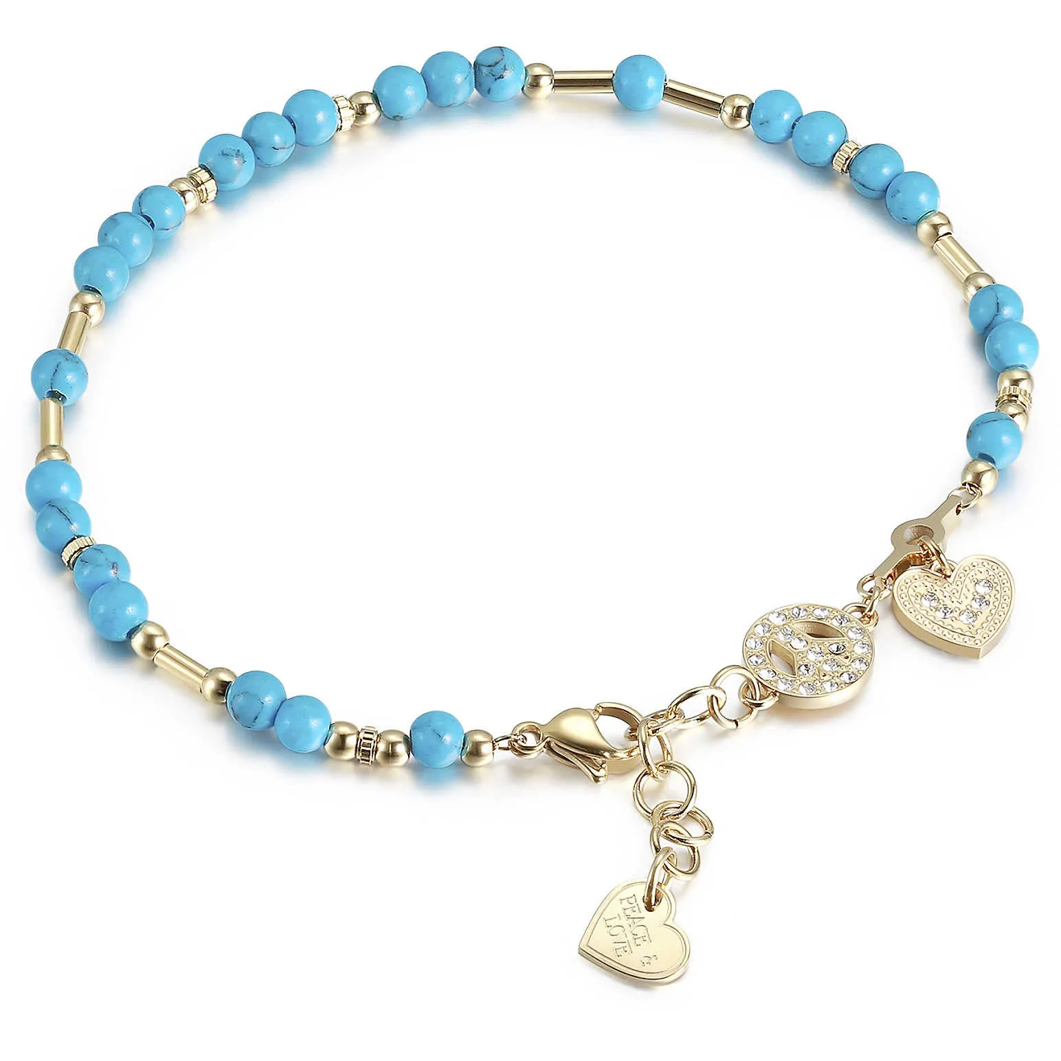 CAVIGLIERE BROSWAY CHAKRA CAVIGLIERA PVD ORO TURCHESE E CHARMS - BHK229