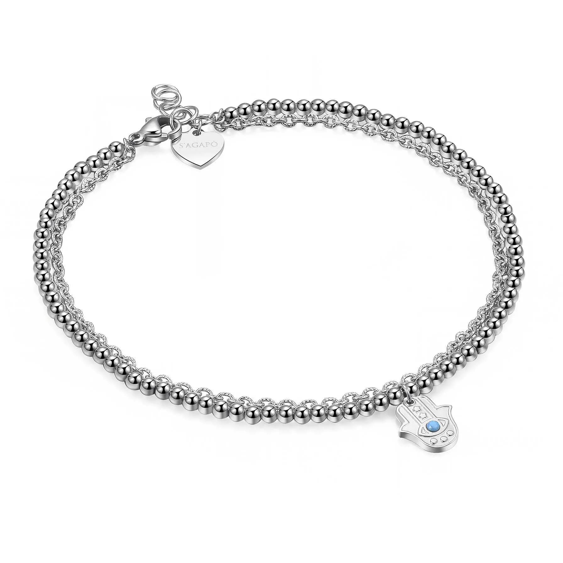 CAVIGLIERE SAGAPÒ HAITI CHARM MANO DI FATIMA E PIETRA TURCHESE - SHT11