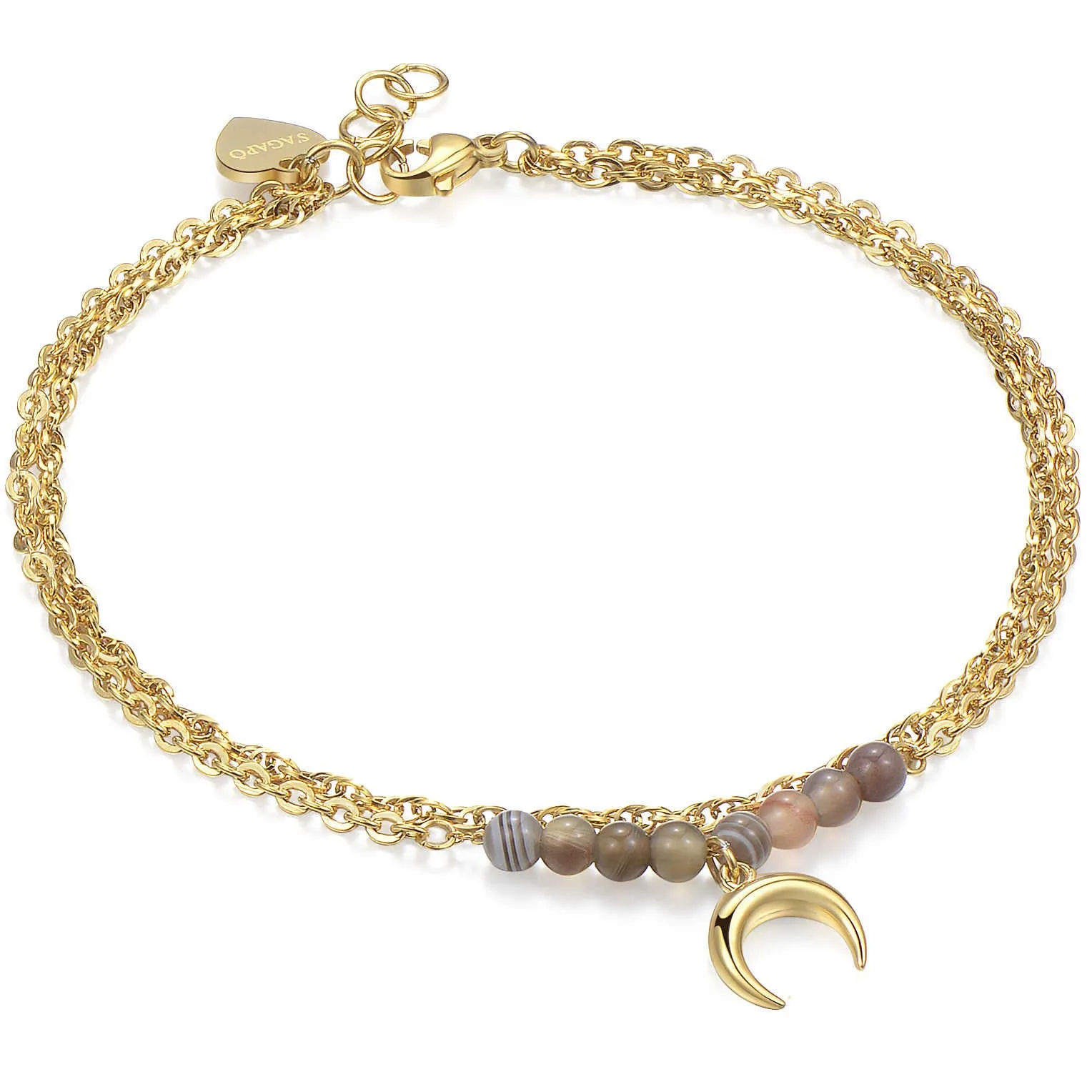 CAVIGLIERE SAGAPÒ HAITI PVD ORO CHARM LUNA E SFERE AGATA DEL BOTSWANA - SHT14