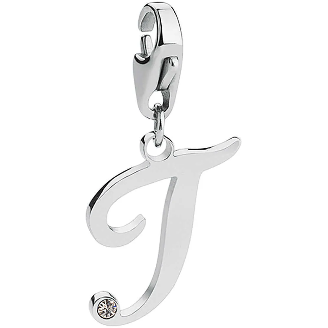 CIONDOLI SAGAPÒ HAPPY IN ACCIAIO LETTERA T CON CRISTALLO - SHA198