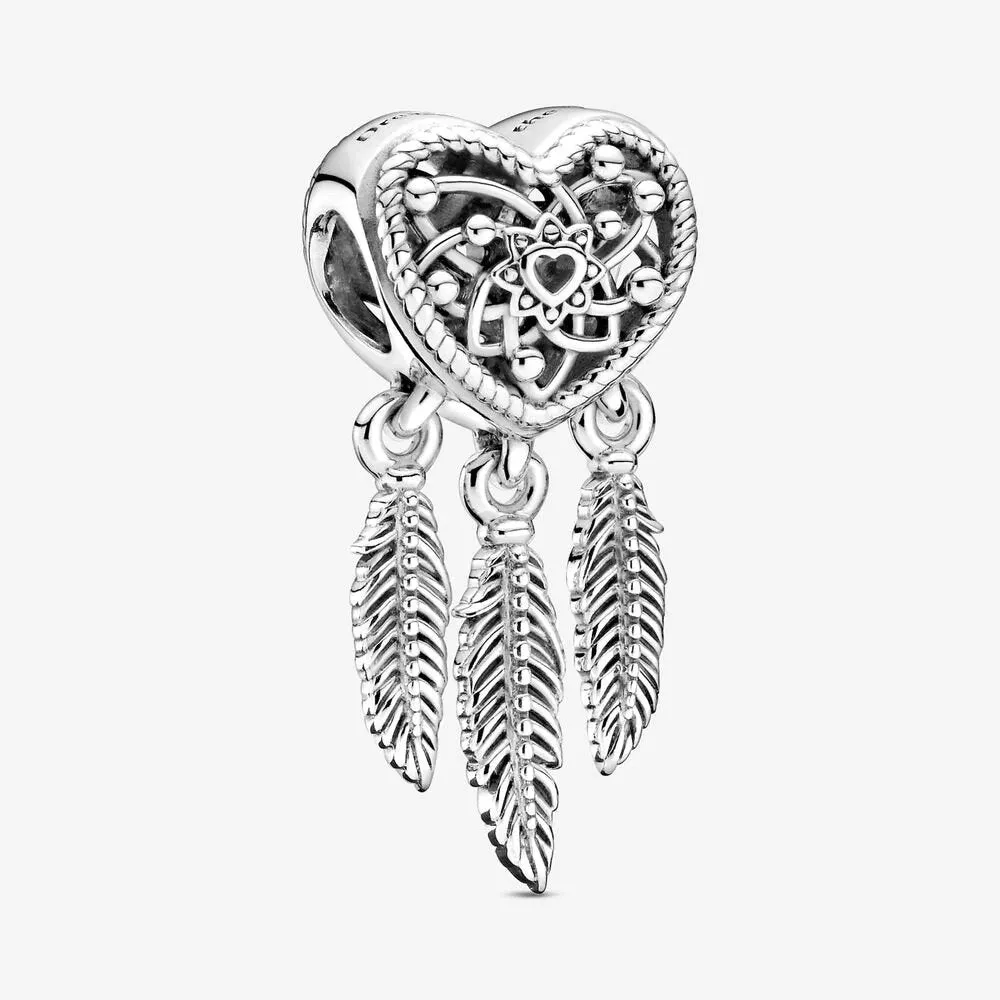 Charm Acchiappasogni con tre piume e cuore openwork - 799107C00