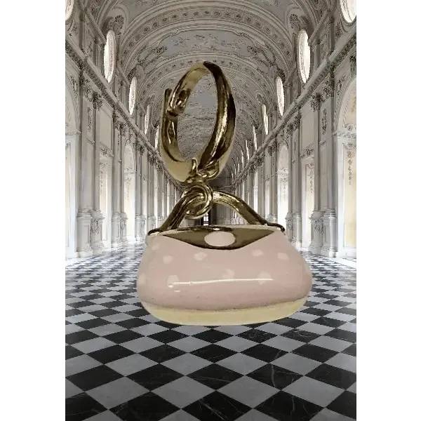 Ciondolo Borsetta Oro Giallo Smalto Rosa Pois
