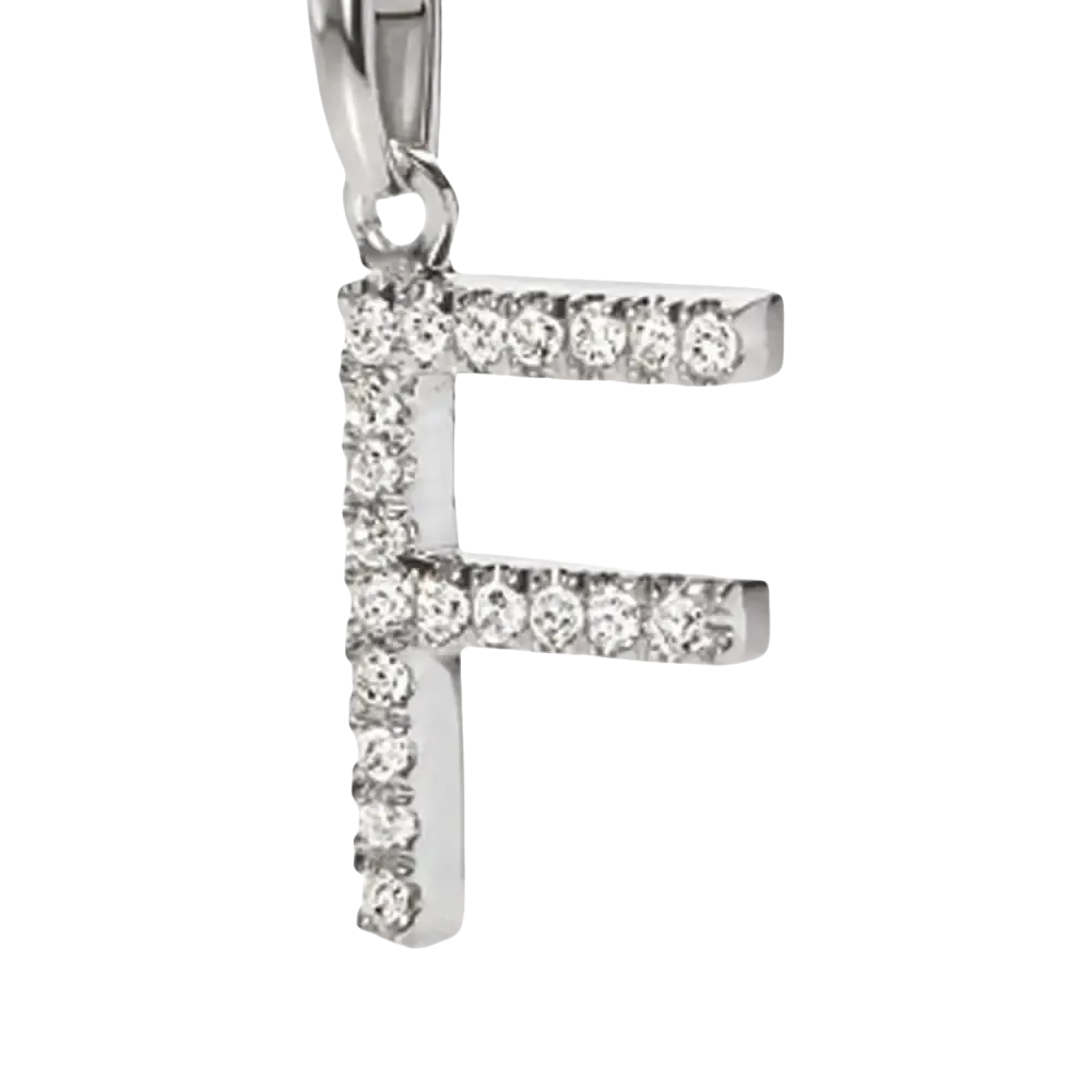 Ciondolo lettera F oro bianco e zirconi AMBROSIA