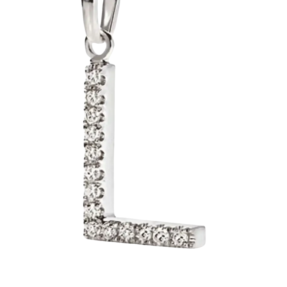 Ciondolo lettera L oro bianco e zirconi AMBROSIA