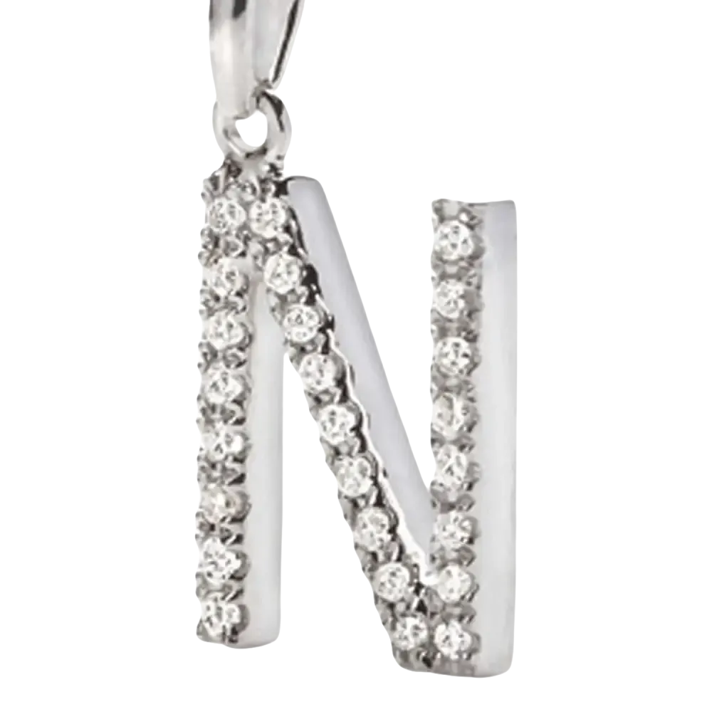 Ciondolo Lettera N oro bianco e zirconi AMBROSIA