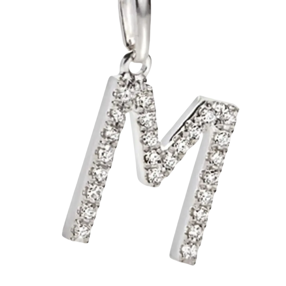 Ciondolo lettera M oro bianco e zirconi AMBROSIA