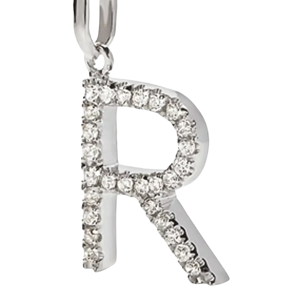 Ciondolo Lettera R Oro Bianco e zirconi Ambrosia