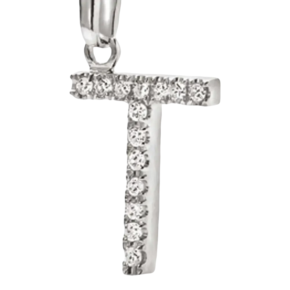 Ciondolo Lettera T Oro Bianco e Zirconi AMBROSIA