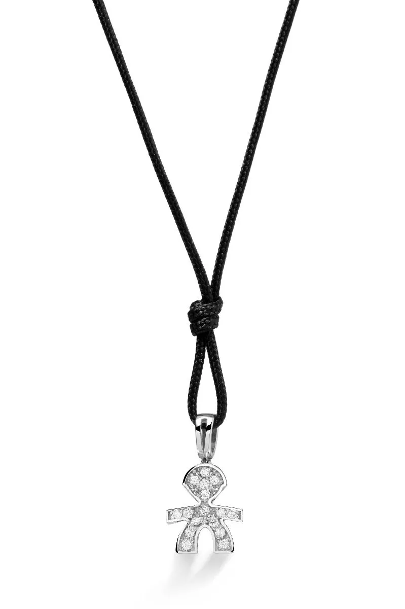 Ciondolo sagoma bimbo oro bianco 18kt e pavé di diamanti 0,08 ct.