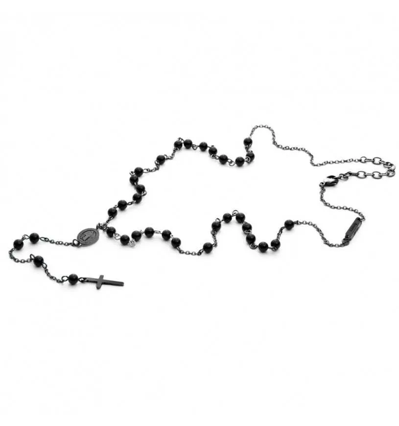 Collana 4US Cesare Paciotti black rosario uomo 4UCL3756 con pietre nere