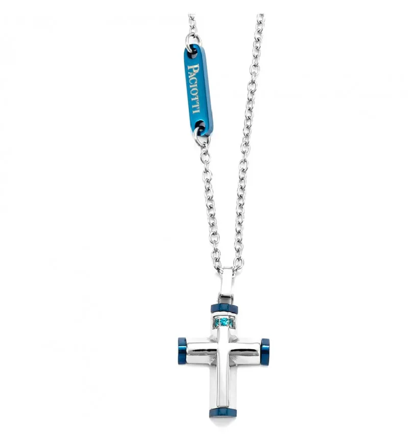 Collana 4US Cesare Paciotti con pendente croce e zirconi blu uomo 4UCL5583