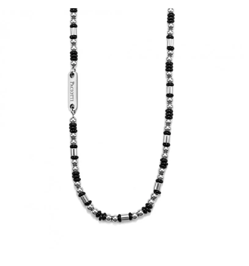 Collana 4US Cesare Paciotti uomo 4UCL5564 in acciaio con sfere argento e nere