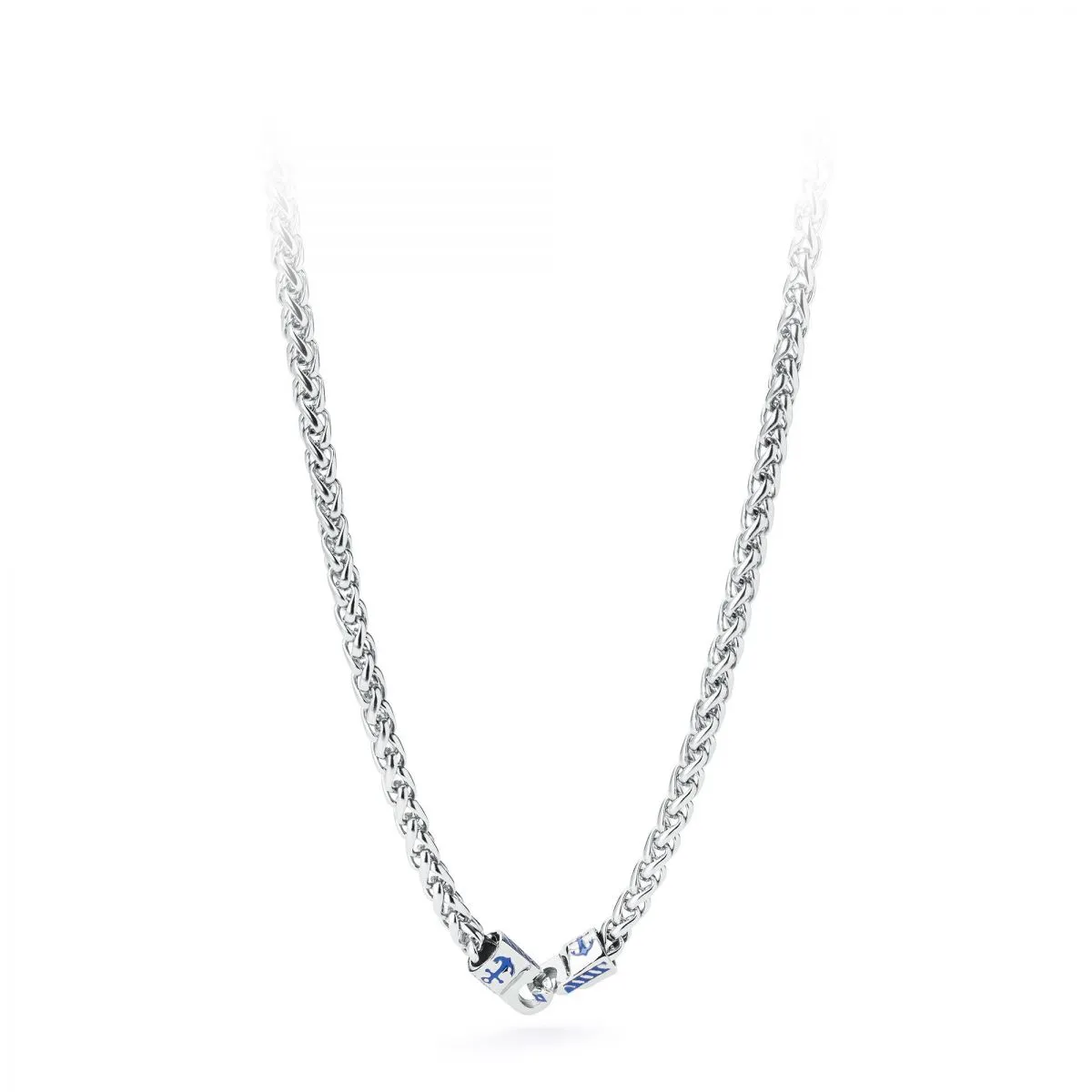 COLLANA SAGAPÒ ADMIRAL IN ACCIAIO CON ANCORE SMALTO BLU 48 CM - SAM01