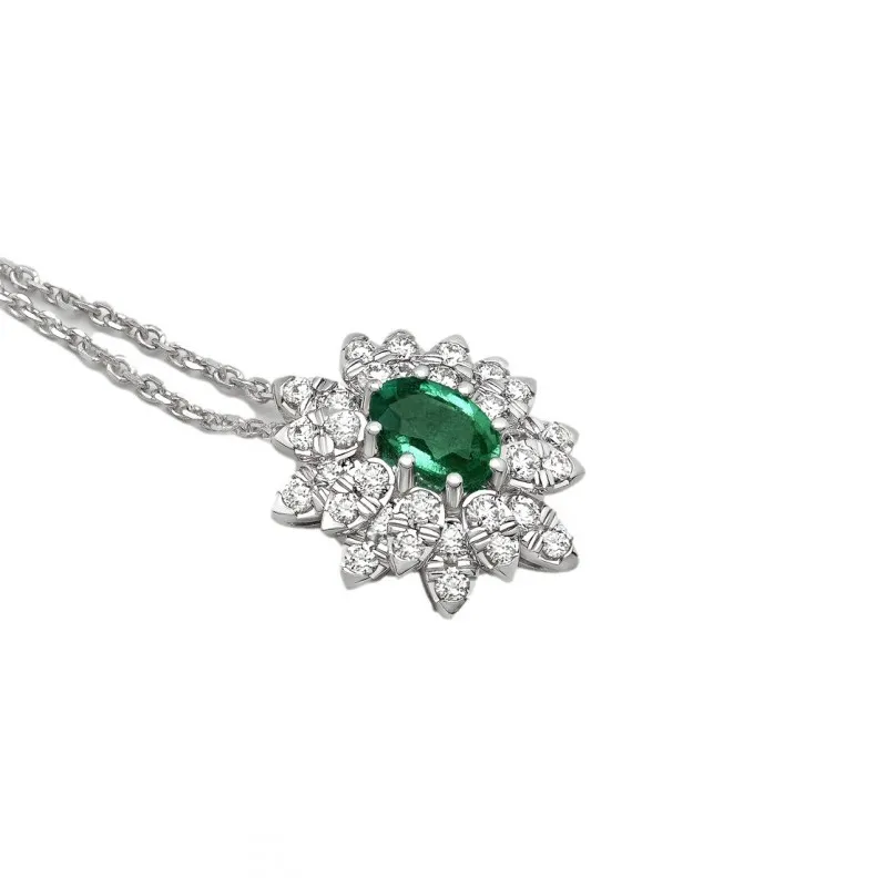 collana con pavè donna Giorgio Visconti gb39483as in oro 750 bianco con smeraldo e diamanti