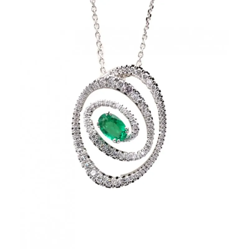 collana con pavè donna Giorgio Visconti gb39511s in oro 750 bianco con smeraldo e diamanti