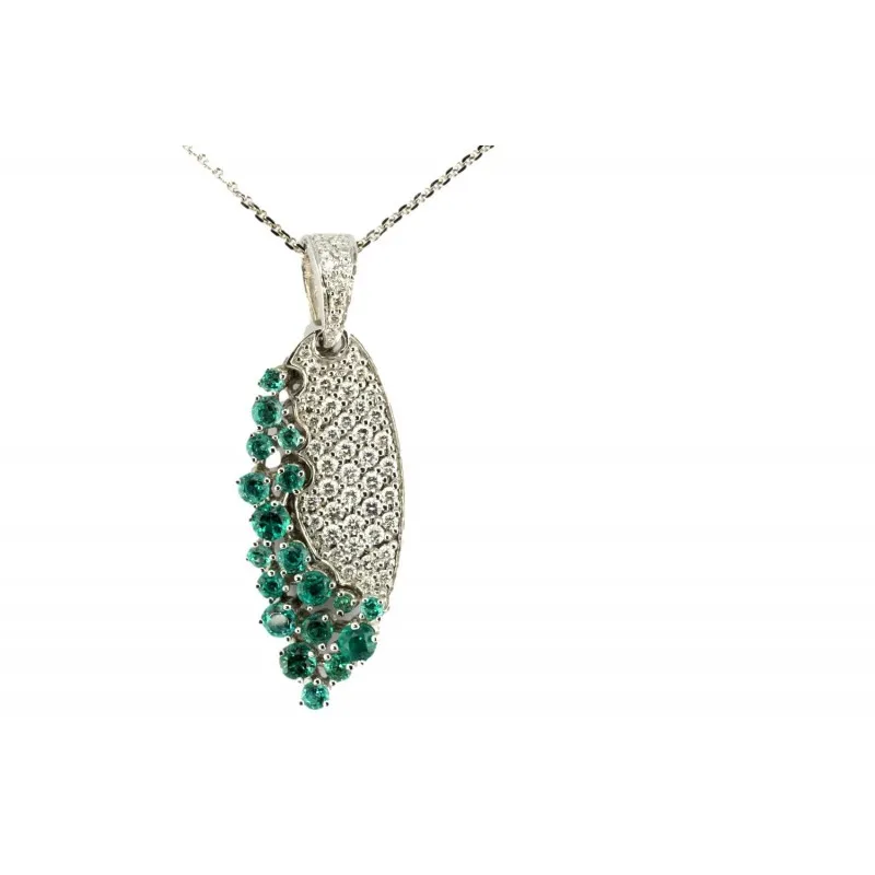 collana con pendente donna Chimento Leaves 82684492 in oro 750 bianco con smeraldi e diamanti