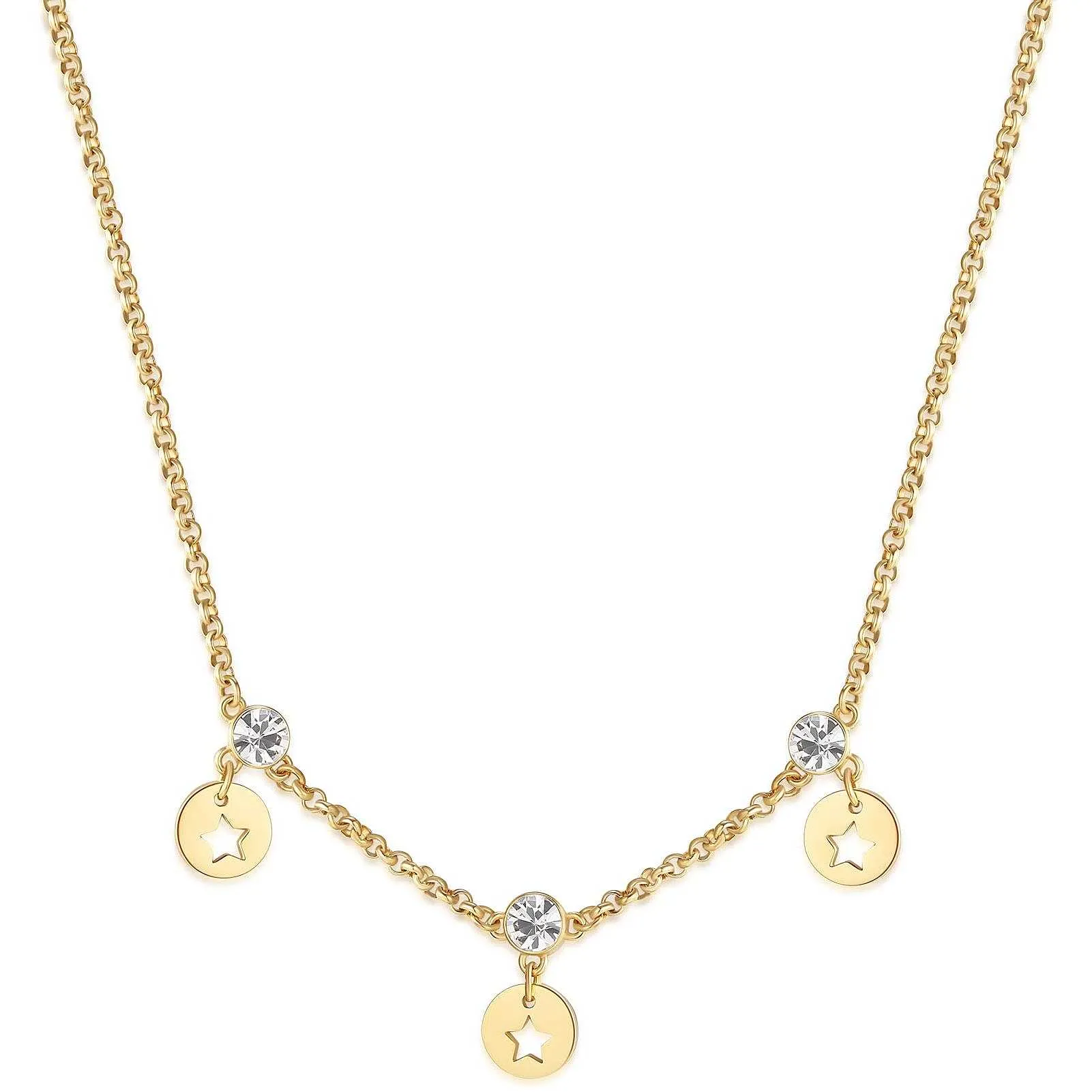 COLLANA SAGAPÒ LUCE PVD ORO CRISTALLI E PENDENTI STELLA - SCE08