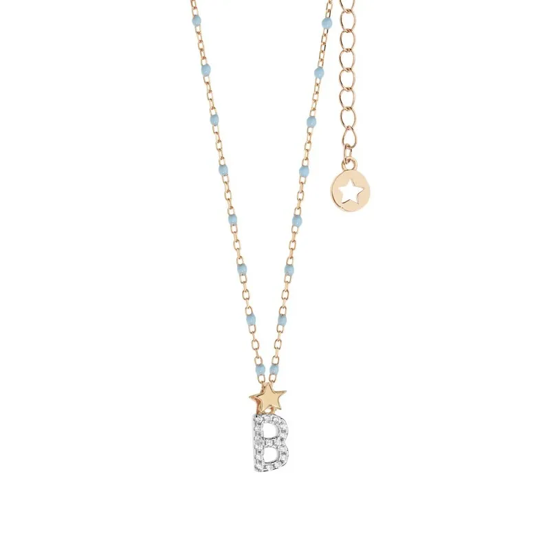 collana girocollo Comete argento placcato oro con letterina B e stella Mod. Forn. gla174