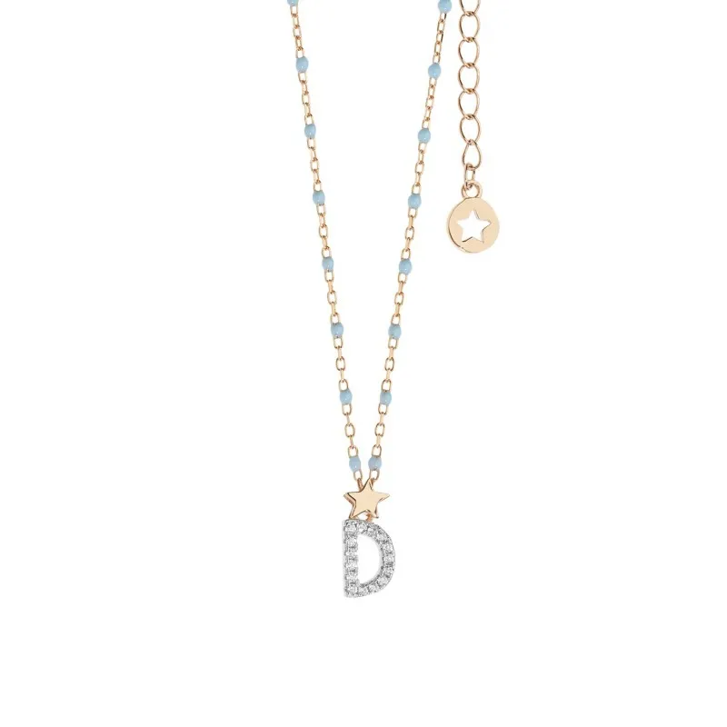 collana girocollo Comete argento placcato oro con letterina D e stella Mod. Forn. gla176