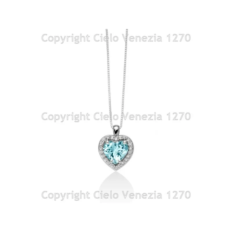 collana girogola cuore donna Miluna cld4213 in oro 750 bianco con acquamarina e diamanti