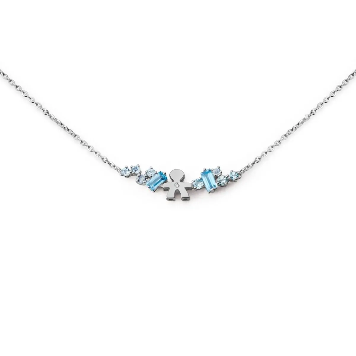 COLLANA LES BONBONS CON SAGOMA BIMBO, IN ORO BIANCO CON TOPAZI, ACQUAMARINE E DIAMANTE - LBB854