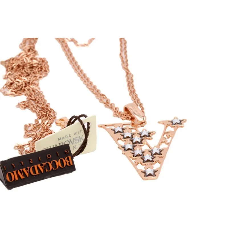 collana lunga donna Boccadamo Iniziale V xgr046v acciaio con cristalli Swarovski