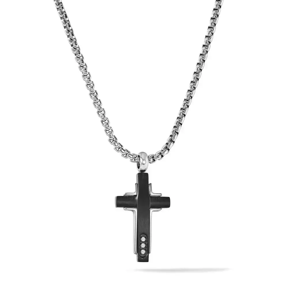 Collana uomo COMETE acciaio con croce Zip UGL 754