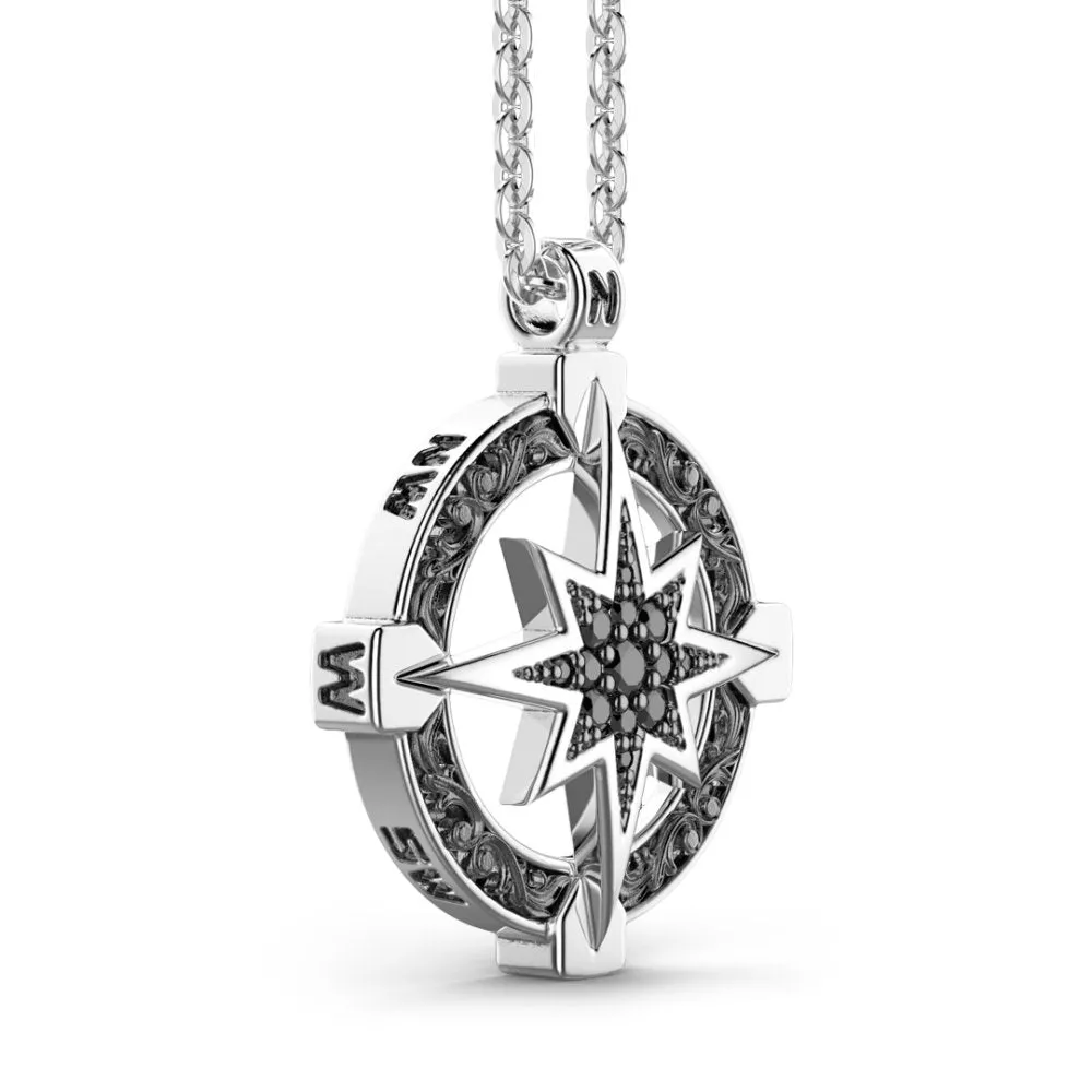 Collana Zancan in argento con pendente a rosa dei venti e pietre nere - EXC535