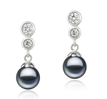 7-8mm di Perle Acqua Dolce Orecchini en Ragazzina Nero