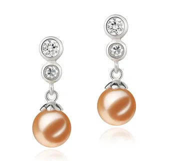 7-8mm di Perle Acqua Dolce Orecchini en Ragazzina Rosa