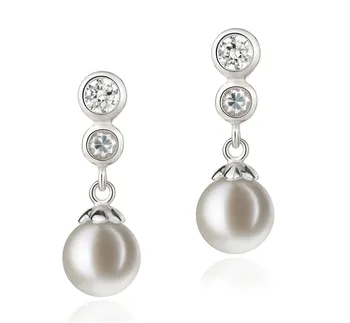 7-8mm di Perle Acqua Dolce Orecchini en Ragazzina Bianco
