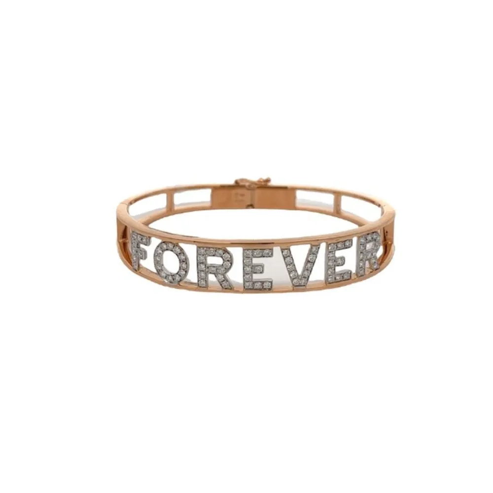 Crivelli - Bracciale rigido in oro rosa e diamanti con scritta Forever