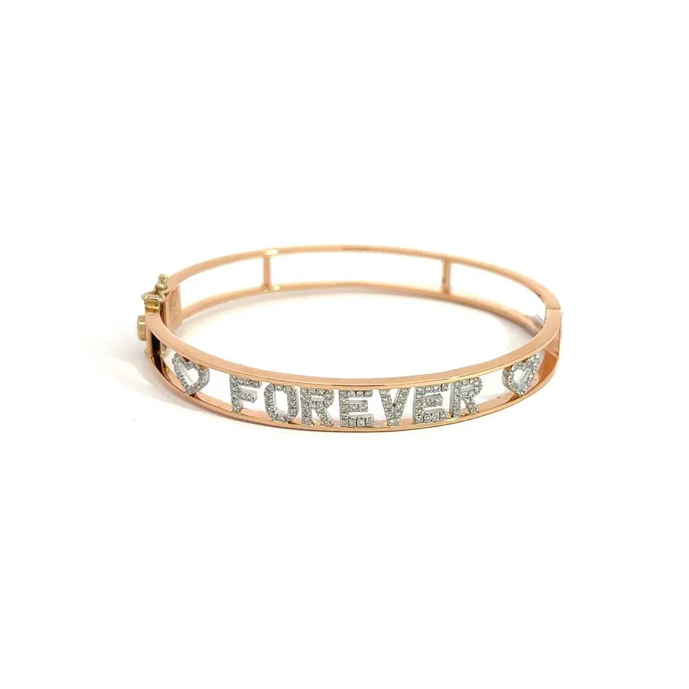 Crivelli - Bracciale rigido in oro rosa e diamanti con scritta Forever e cuori