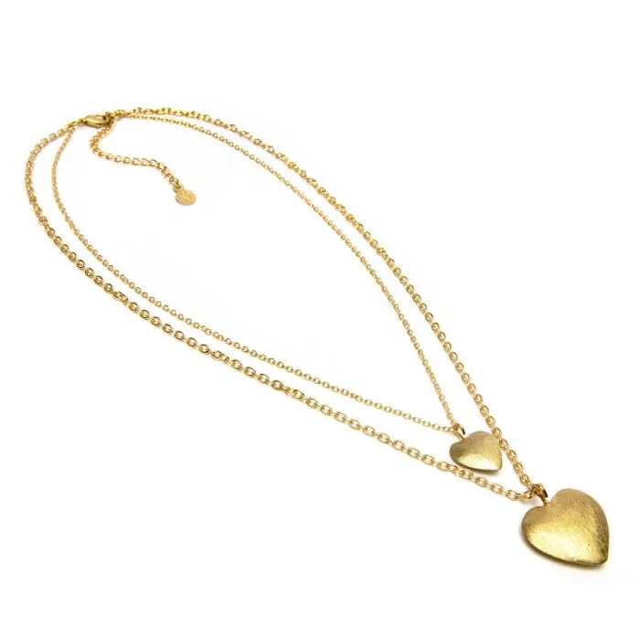 VESTOPAZZO Collana 2 Catene Cuori Bombati