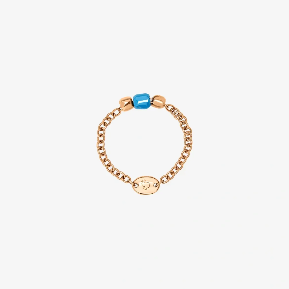 DoDo - Anello Mini Granelli Oro Rosa 9K e Ceramica Turchese