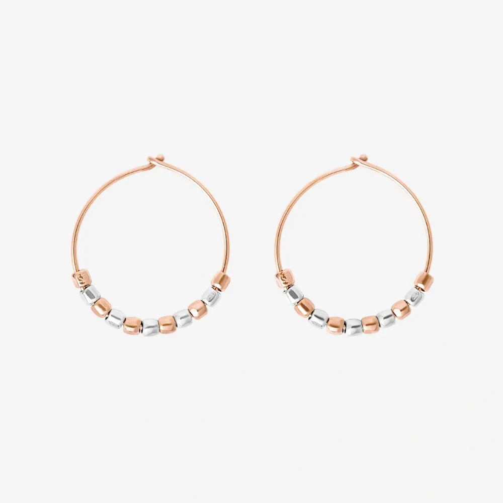 DoDo - Orecchino Hoop Mini Granelli Oro Rosa 9K e Argento