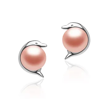 5-6mm di Perle Acqua Dolce Orecchini en Delfino Rosa